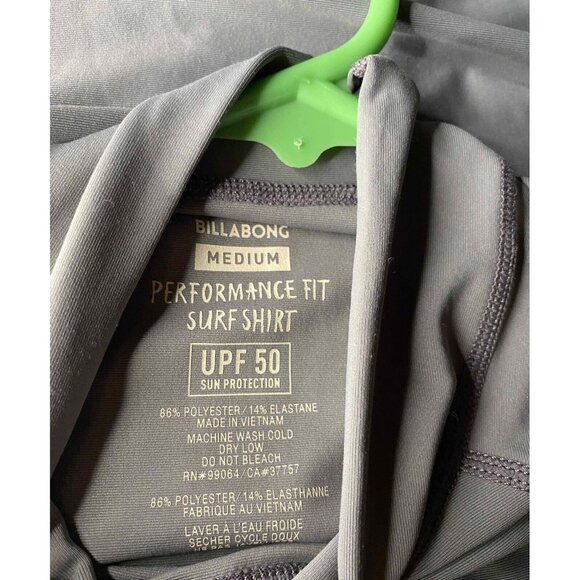 Billabong Men M Gray UPF 50 Surf Sun Shirt Protection Performance Fit Beach - Picture 4 of 6